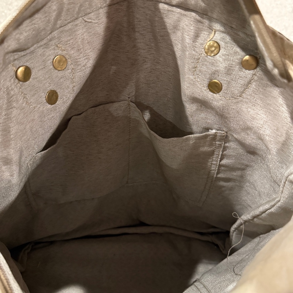 Chloe & Lex Leather Cow Hide Cotton Recycled Canvas Patchwork Tote Bag - Picture 12 of 12